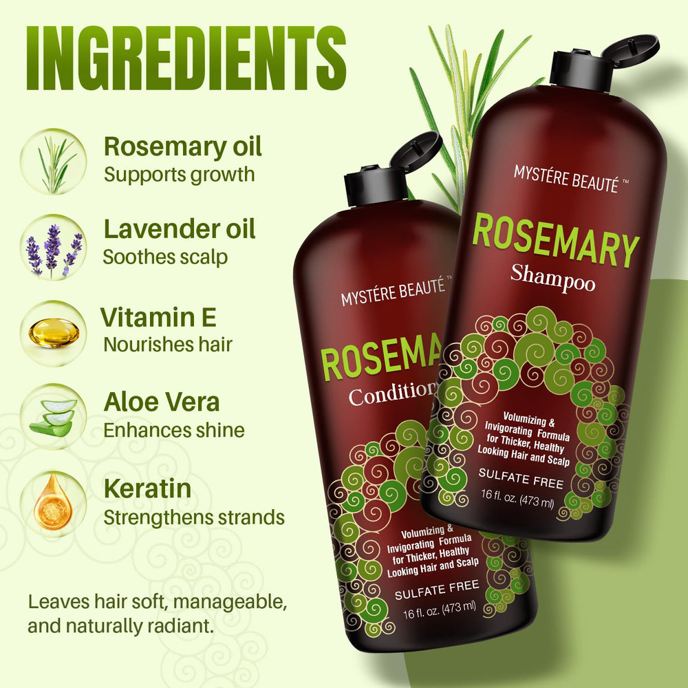 Ingrediente romero y aceites para aroma revitalizante y nutrición capilar.