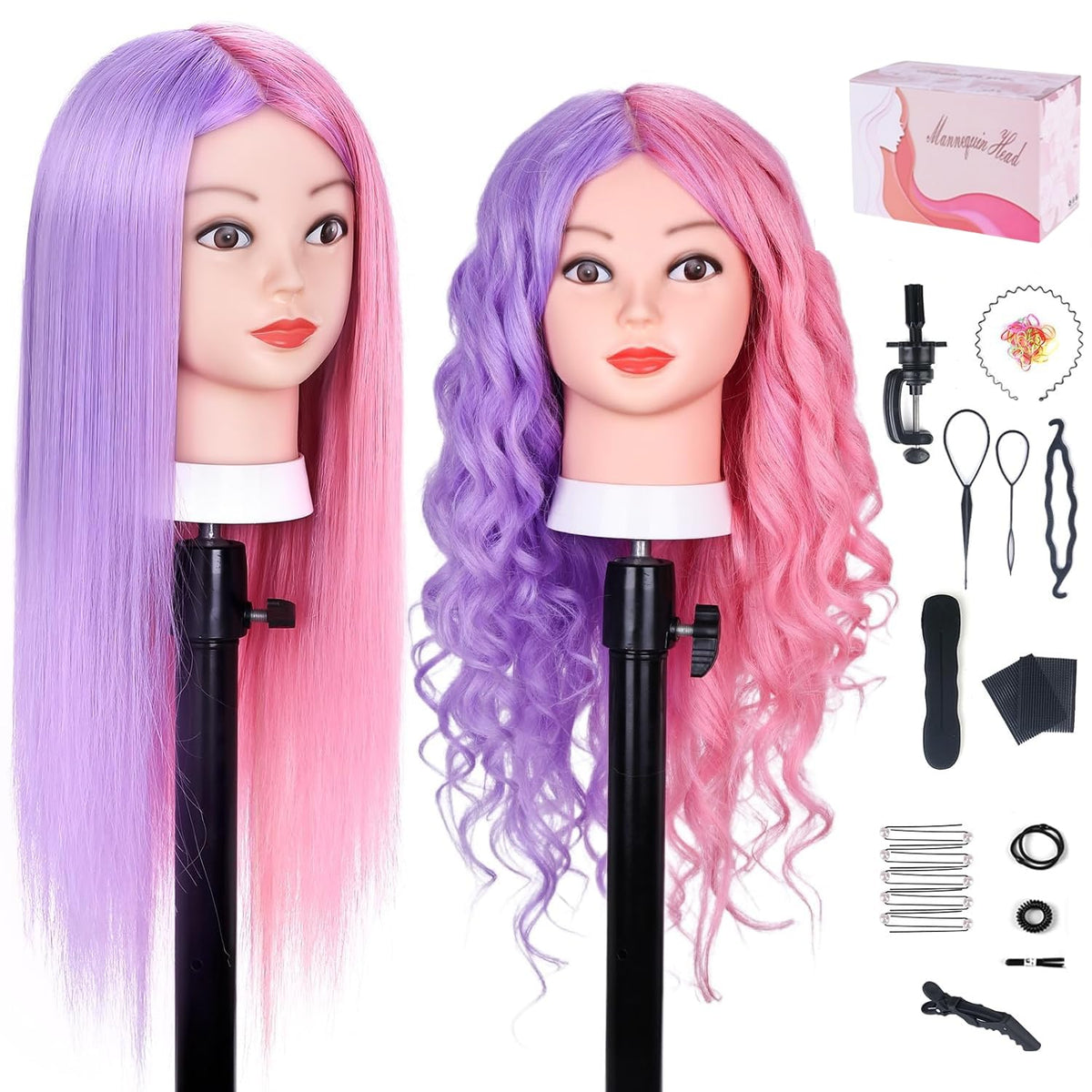 Cabeza de maniquí MYSWEETY con pelo real para practicar peinado y estilismo