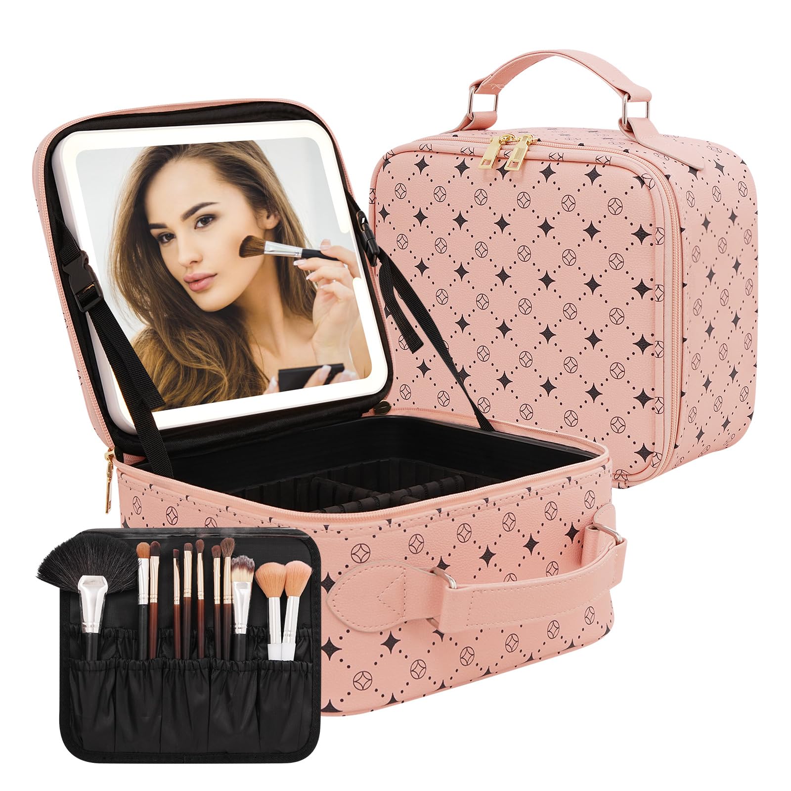 Myuren bolsa de maquillaje de viaje con espejo LED 360° para retoques.