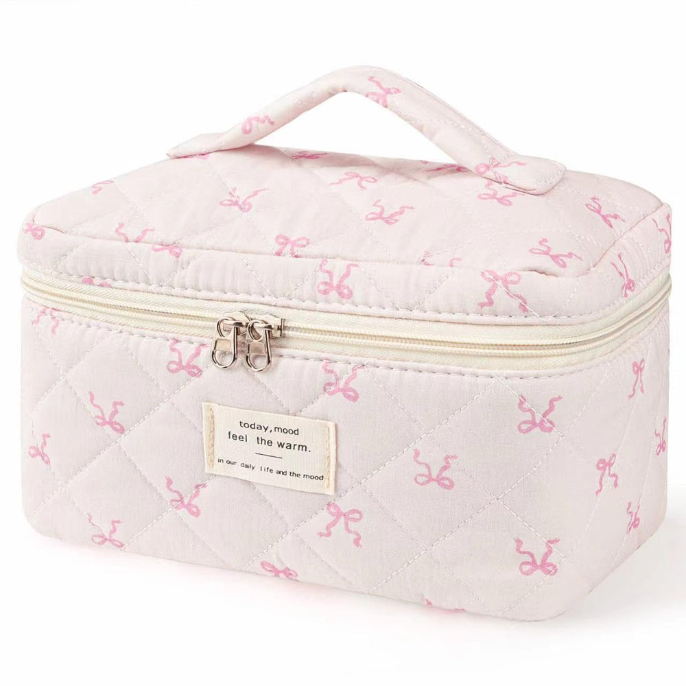 MZLUWM bolsa maquillaje lazo rosa, ideal para viajar con estilo.