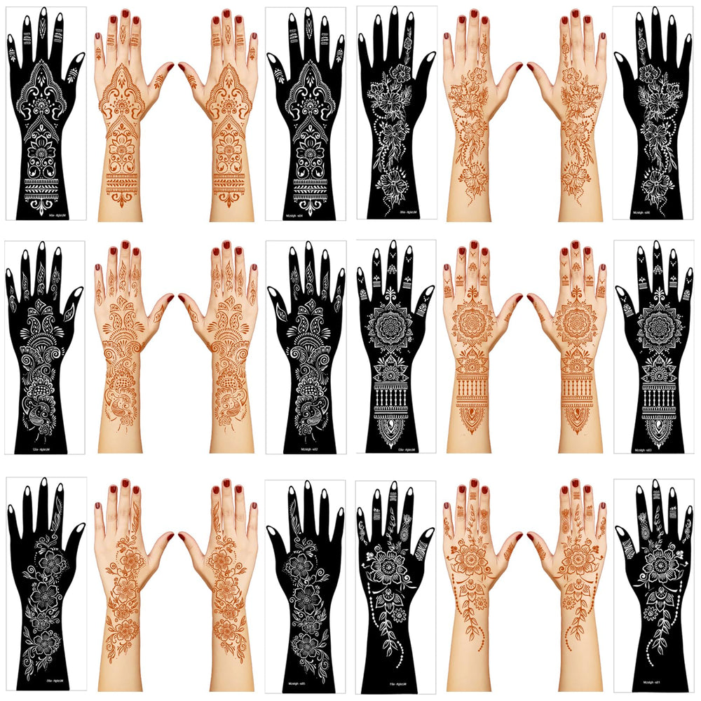 Mzstgh kit de plantillas para henna: 12 hojas con diseños florales para manos.