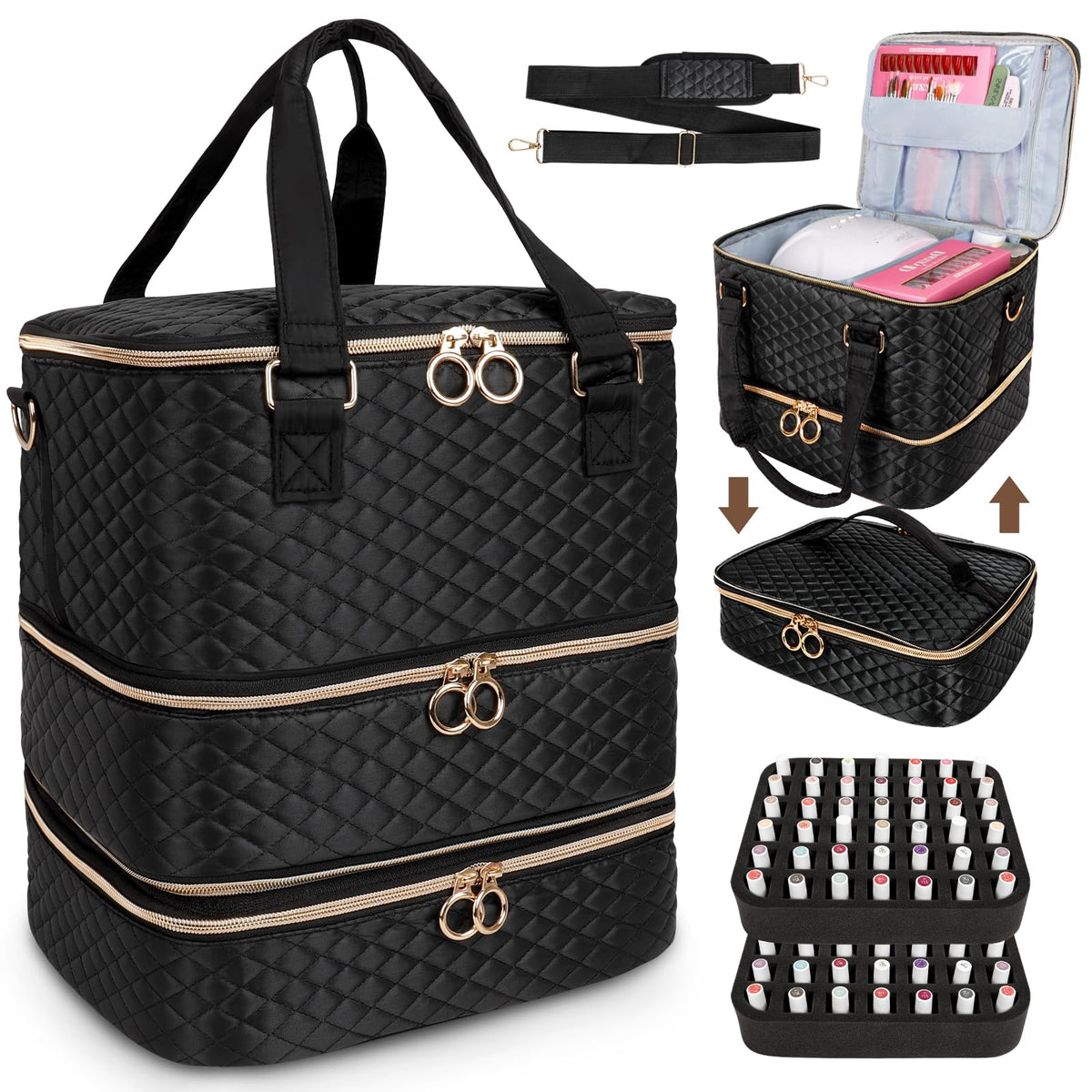 MZTXY organizador de esmaltes, bolsa de tres capas para acceso rápido.