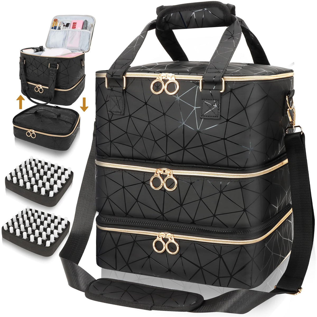 MZTXY organizador uñas tres capas con compartimentos, ideal para viaje.