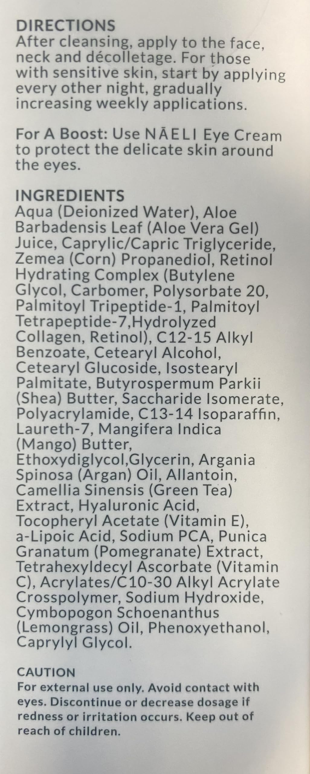 NAELI crema retinol noche fabricada en Estados Unidos con ingredientes limpios.