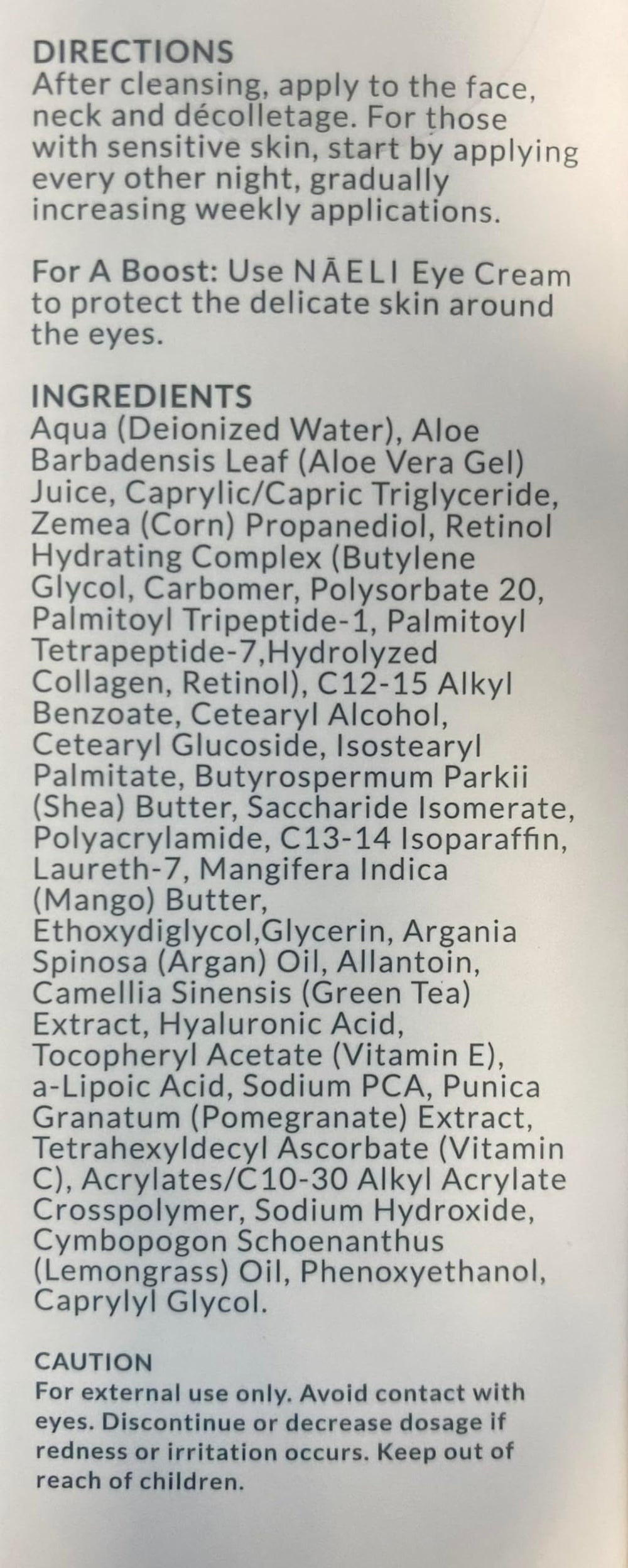 NAELI crema retinol noche fabricada en Estados Unidos con ingredientes limpios.