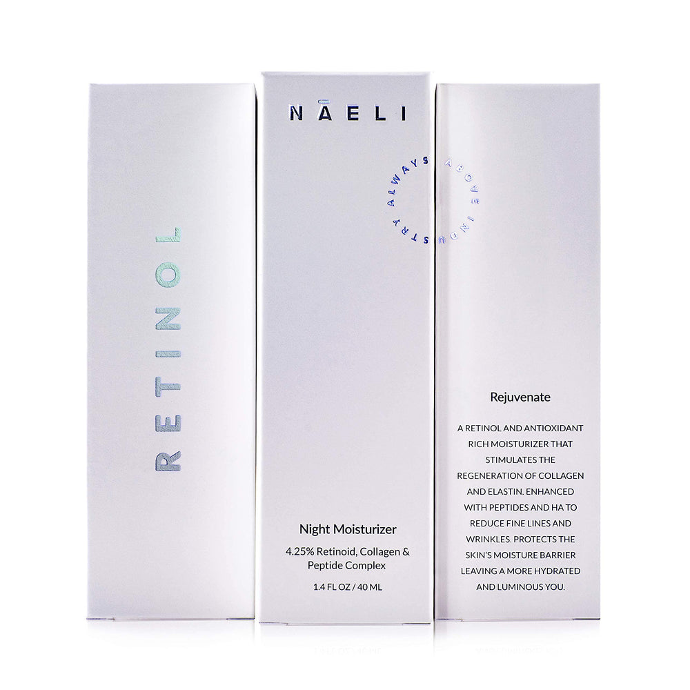 NAELI crema retinol noche, formula suave para piel sensible.