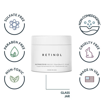 NAELI Crema de Retinol Noche, ingredientes hialurónicos visibles, ayuda a hidratación y elasticidad.