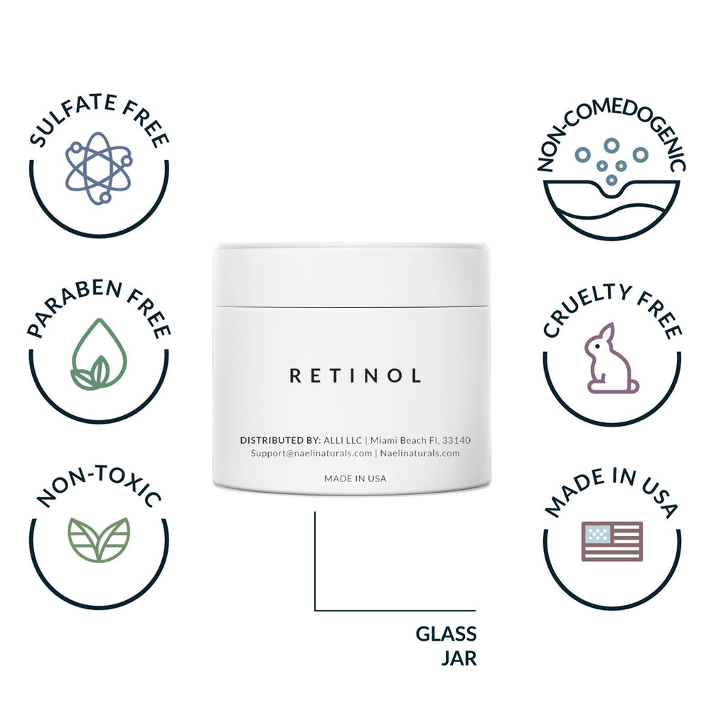NAELI Crema de Retinol Noche, ingredientes hialurónicos visibles, ayuda a hidratación y elasticidad.