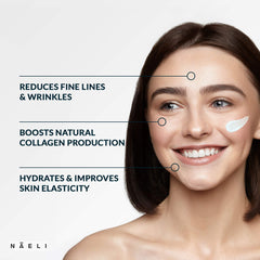 NAELI Crema de Retinol Noche, textura cremosa observable, entrega absorción rápida sin sensación grasa.