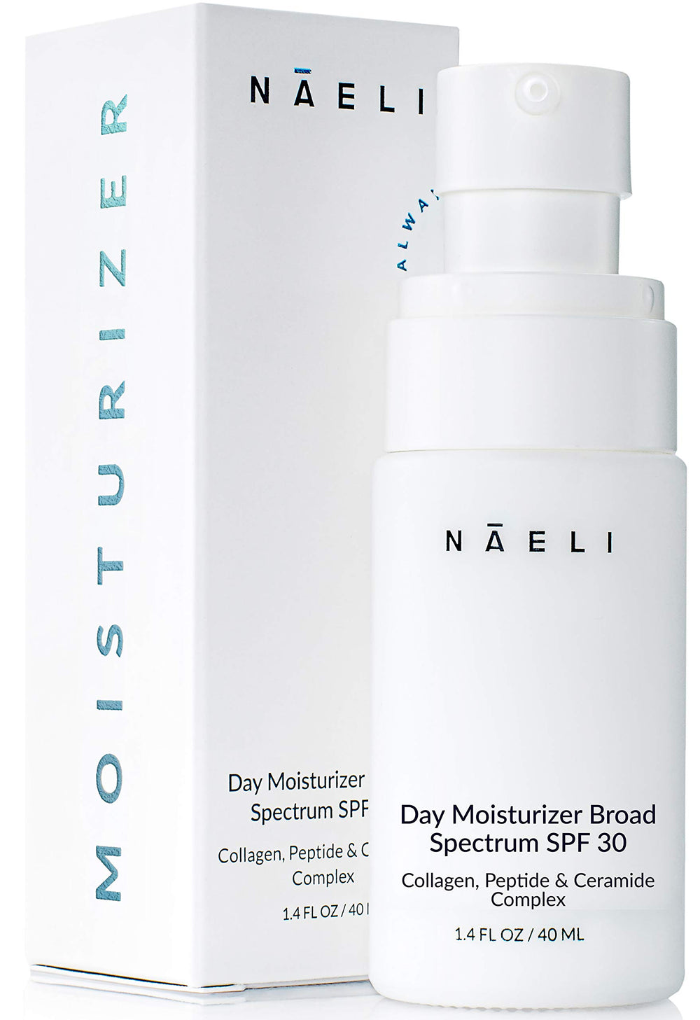 NAELI hidratante facial con SPF 30 en botella; protege piel y mantiene hidratación.
