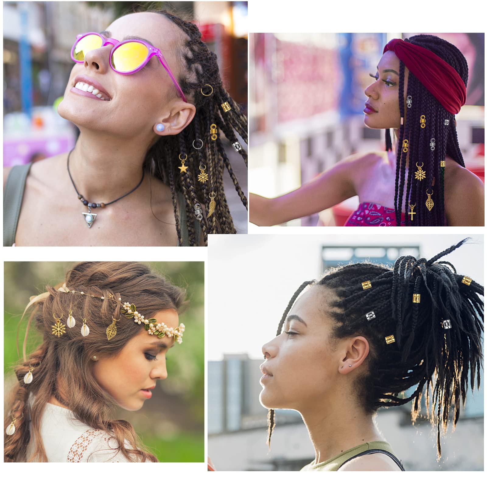 Nafaboig anillos para trenzas plata, añade brillo y fijación segura.