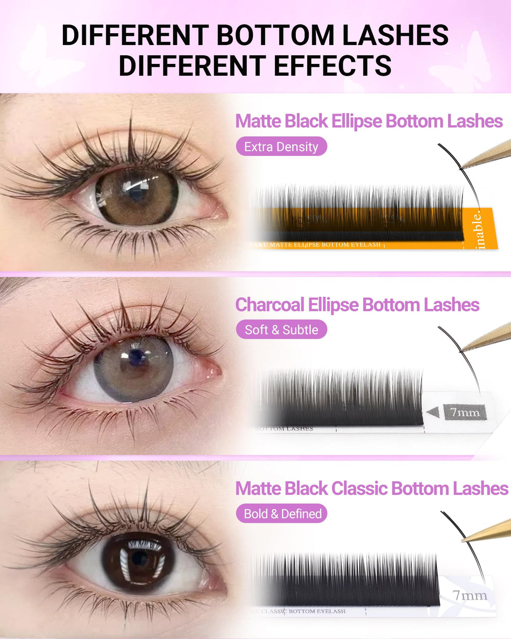 NAGARAKU Pestanas Inferiores Extensiones: 0.10 mm y mezcla 5–8 mm para variaciones