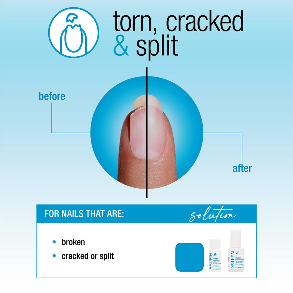 Nail Tek polvo relleno – rellena huecos y fortalece uñas.