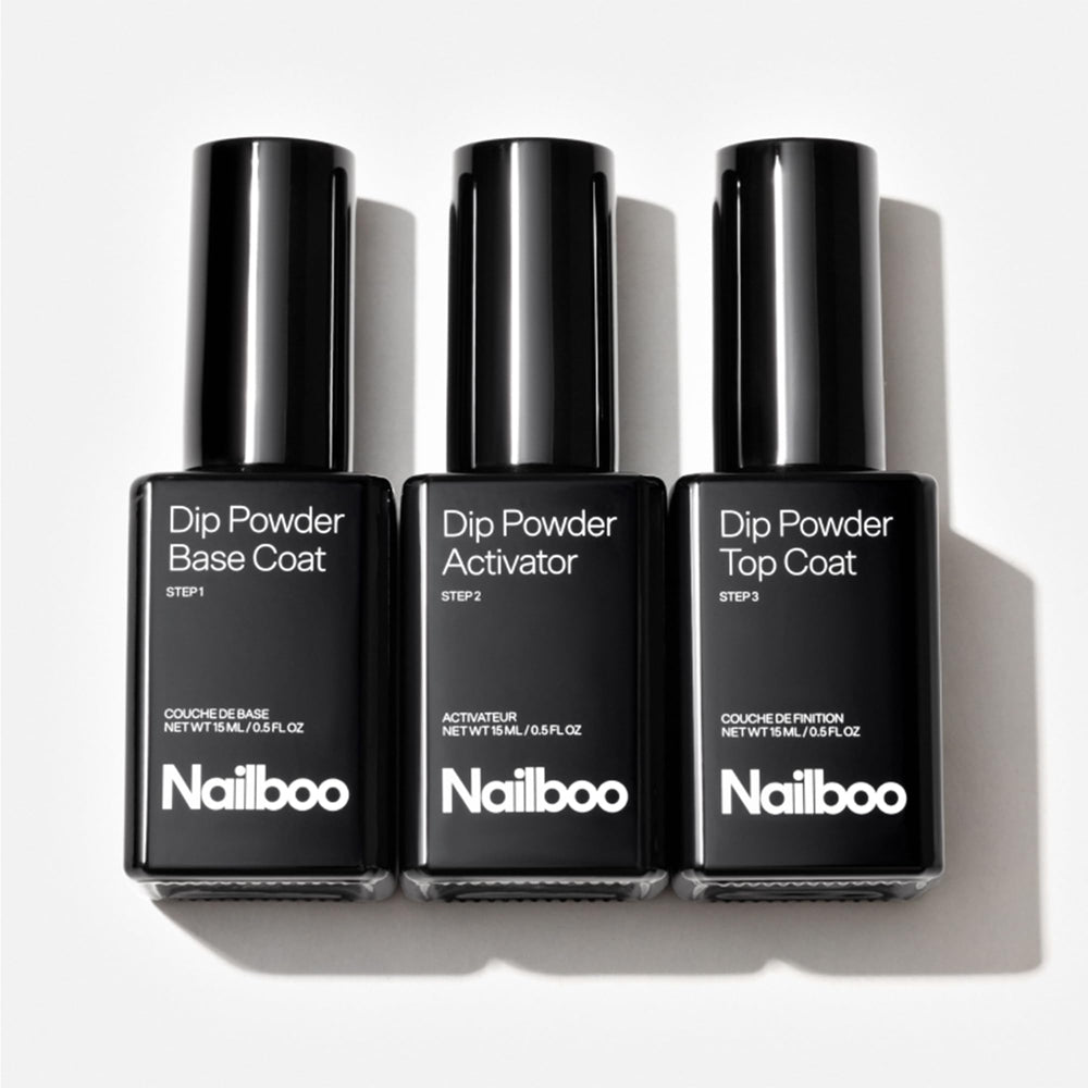 Conjunto Nailboo polvo de inmersion con botellas visibles para manicuras caseras, sin lampara.