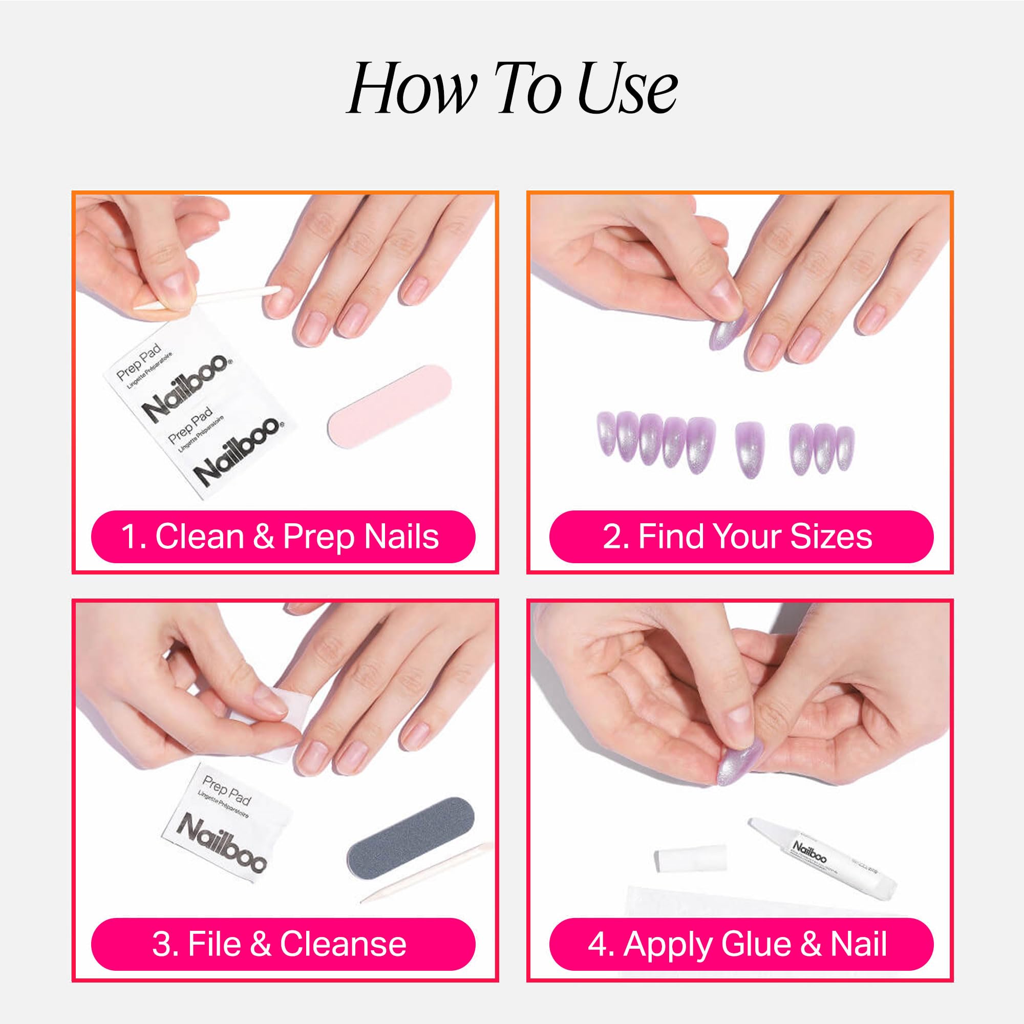 Nailboo reusable press-ons on a tray, ready for quick wear
