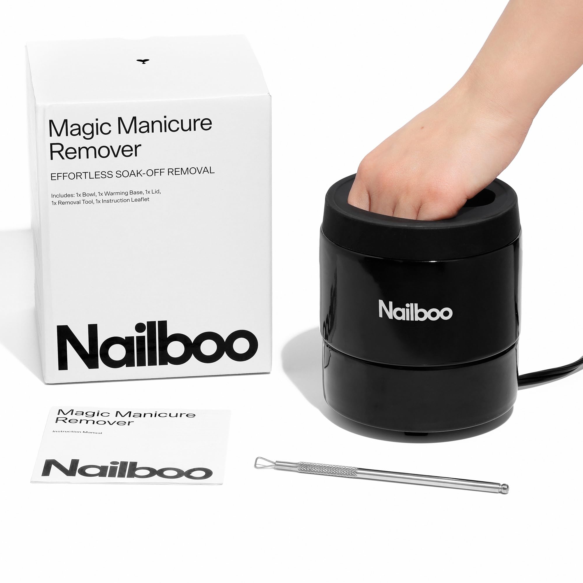 Nailboo raspador integrado para retirar esmalte sin esfuerzo.