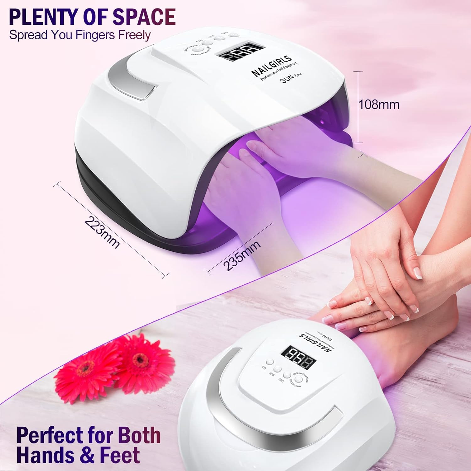 NAILGIRLS interior con 42 diodos LED para curado eficiente