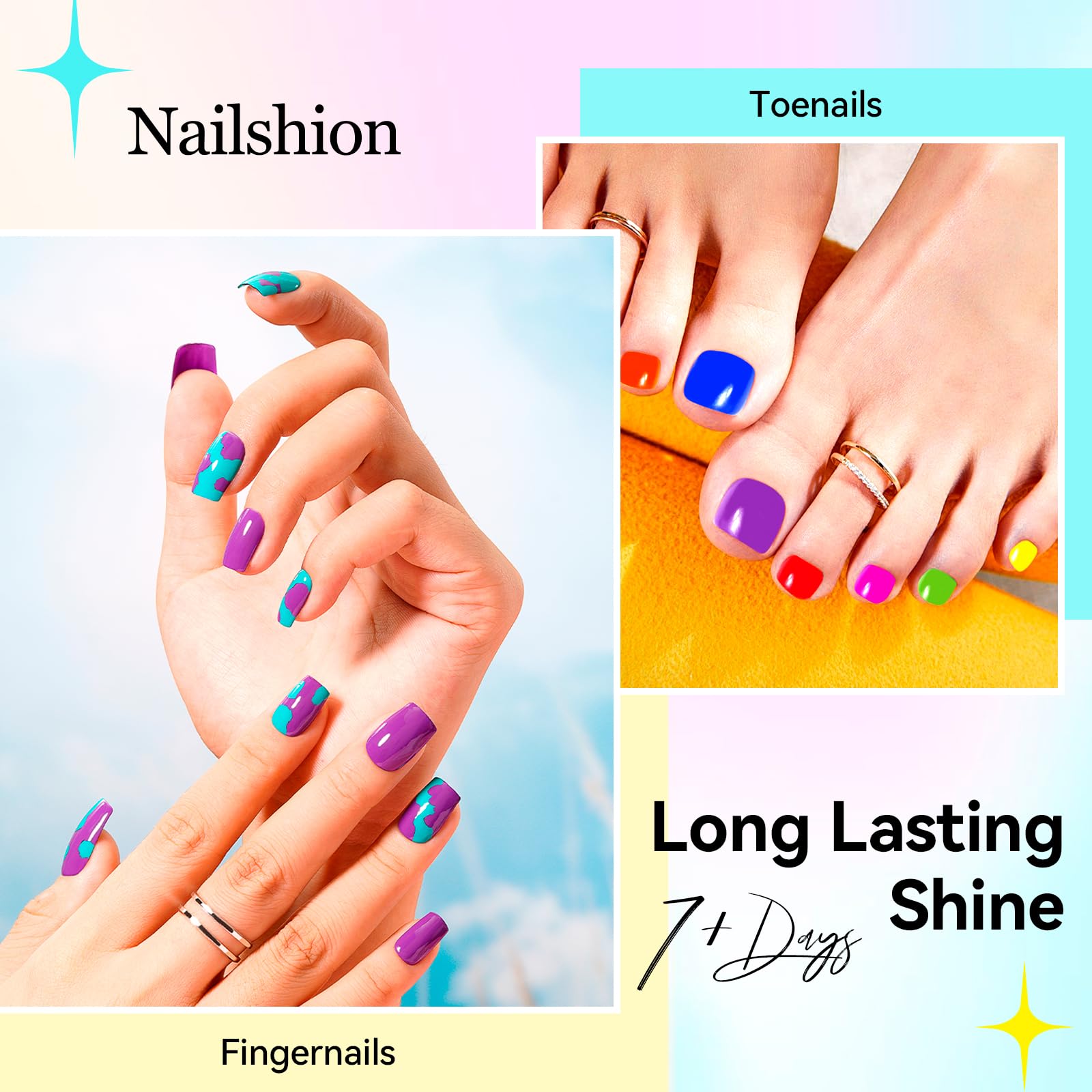 Botellas de esmalte Nailshion muestra la variedad de tonos disponibles.