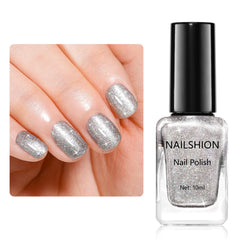 Nailshion esmalte plateado con purpurina, brillo duradero para uñas