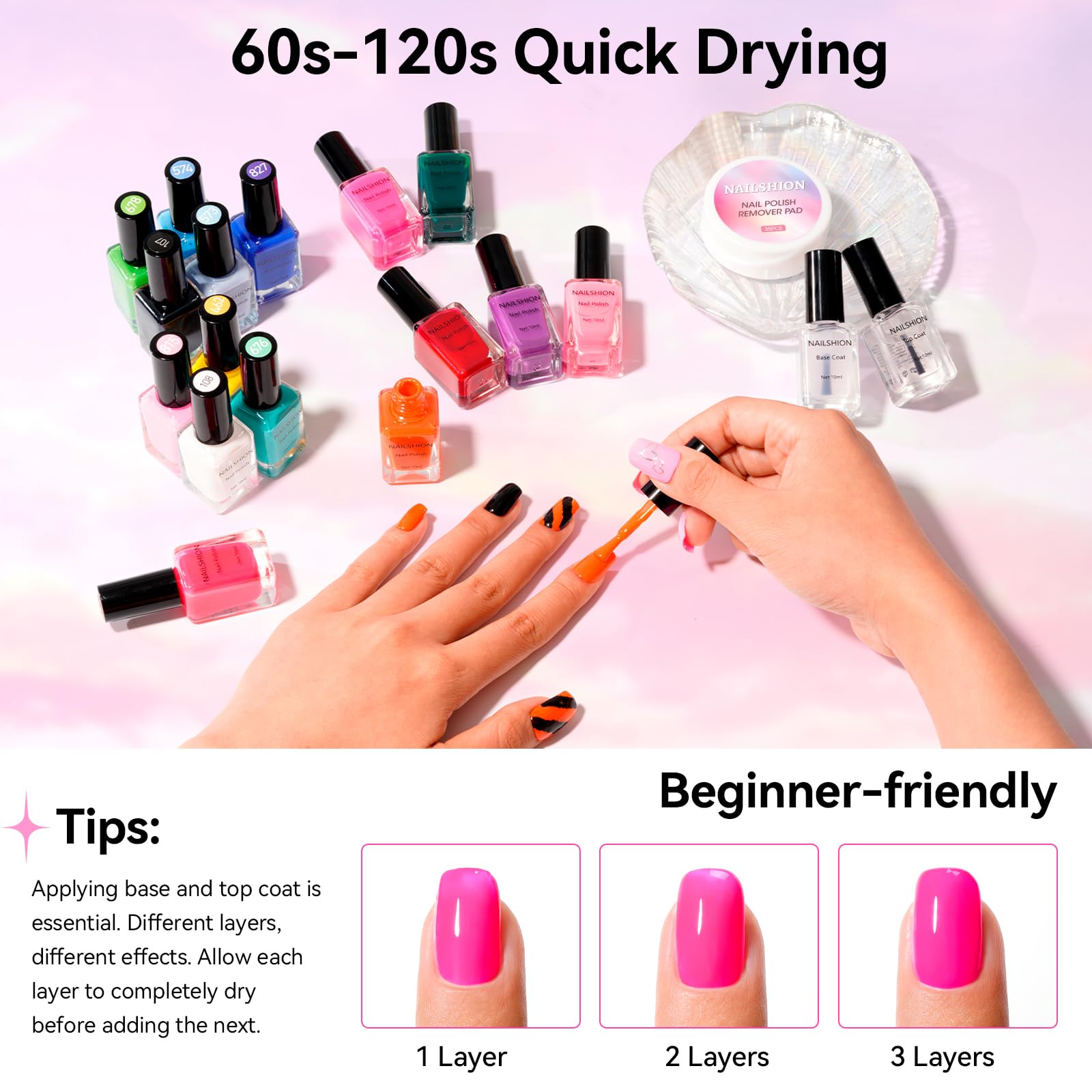 Manos con esmalte Nailshion para un look colorido y pulido.
