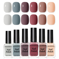 Nailshion Nude Grays: botellas del conjunto de esmaltes, colores neutros para uñas.