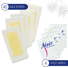 Nair tiras dermatológicamente probadas aptas para piel sensible en rostro.