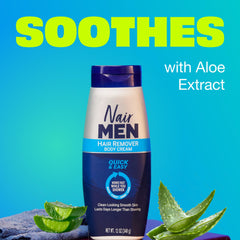 Nair Men con aloe y lanolina para piel calmada.