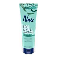 Nair mascarilla de algas para piernas, botella destacada para depilación suave.