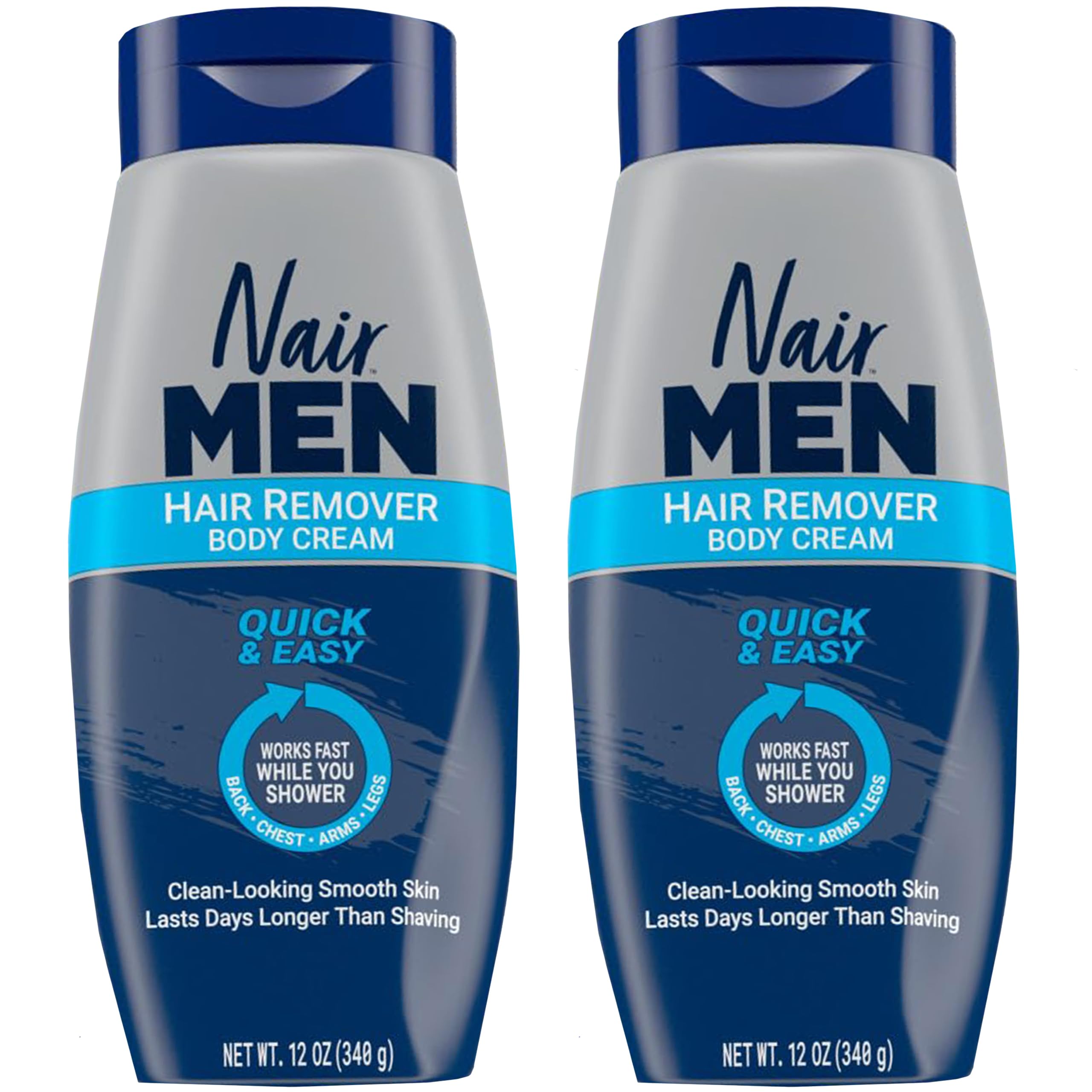 Nair Men Crème Dépilatoire pour Corps, emballage pack de 2, pratique sous la douche.