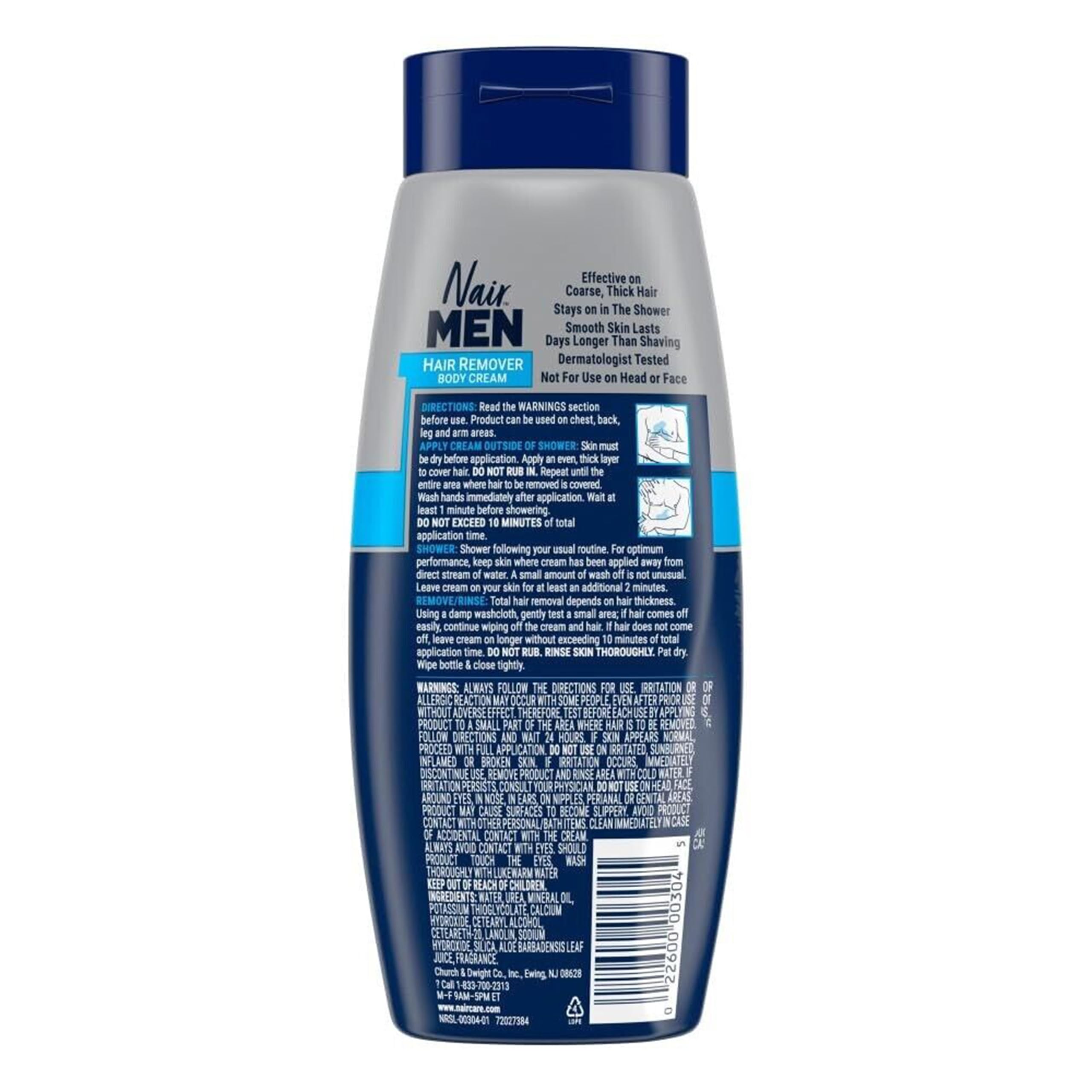 Application dans la douche avec Nair Men, texture crème pour dépilation confortable.