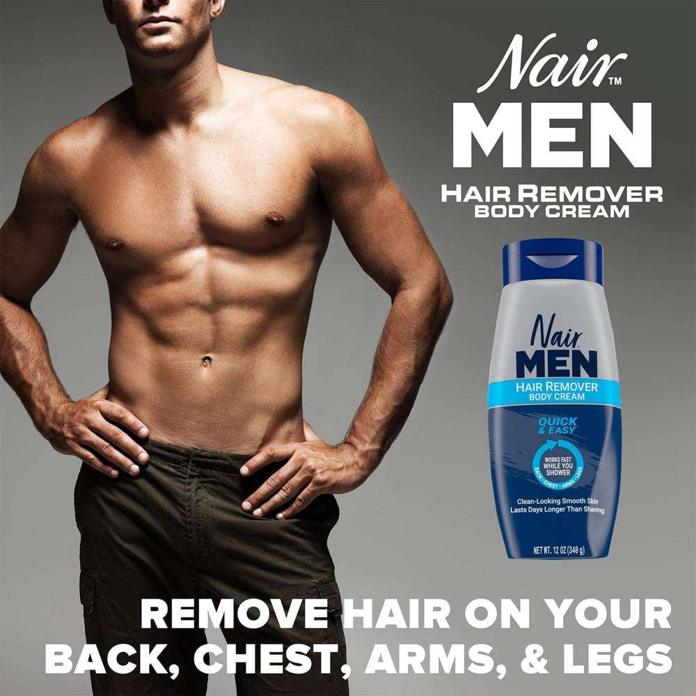 Nair Men dermatologiquement testé, sécurité et qualité pour le corps.