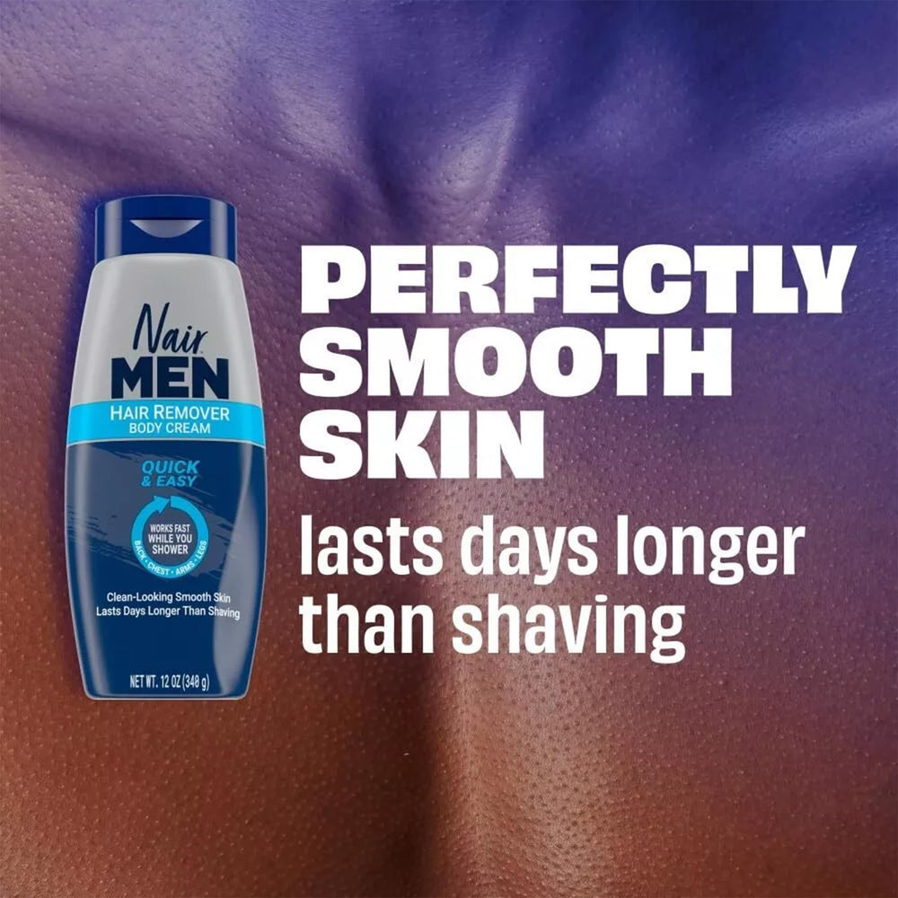 Peau douce après dépilation avec Nair Men, durablement par rapport au rasage.