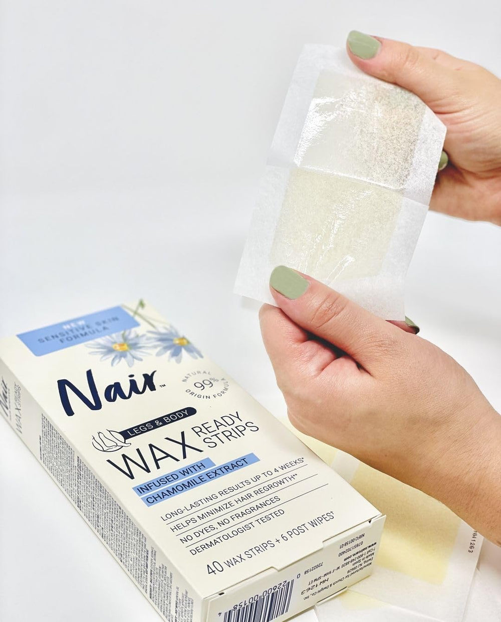 Post toallitas de Nair para calmar piel y retirar residuos.