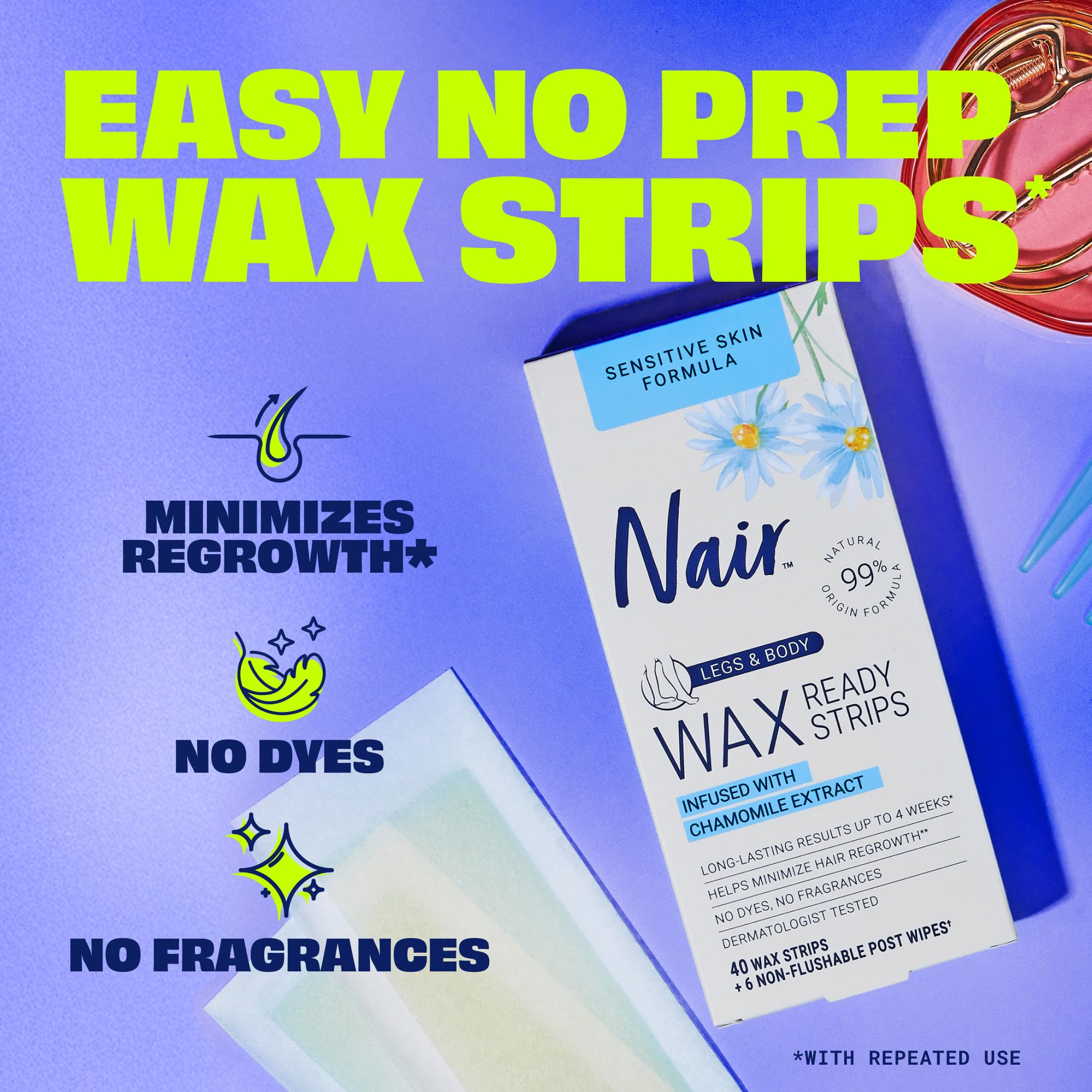 Nair Sensitivo: tiras para brazos y axilas, depilación precisa.