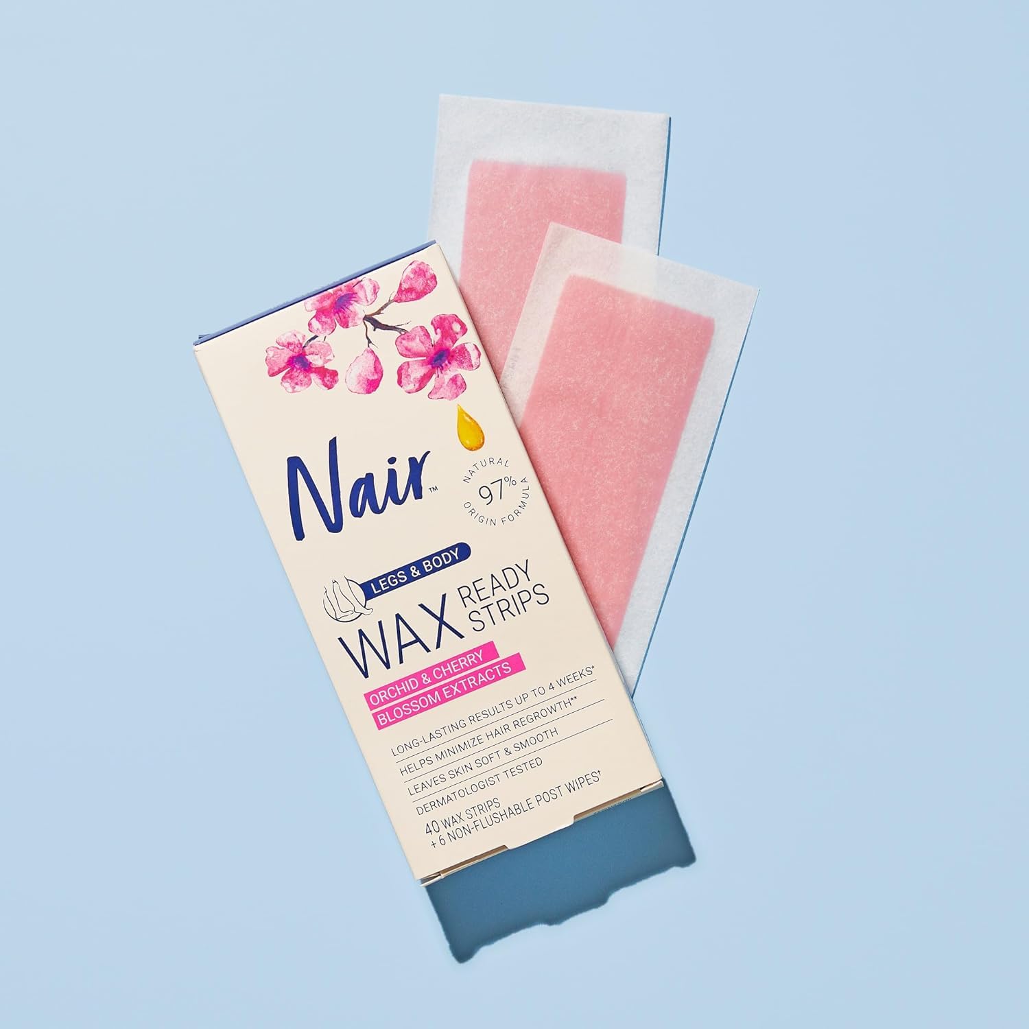 Nair tiras de cera, uso rápido, sin frotar.