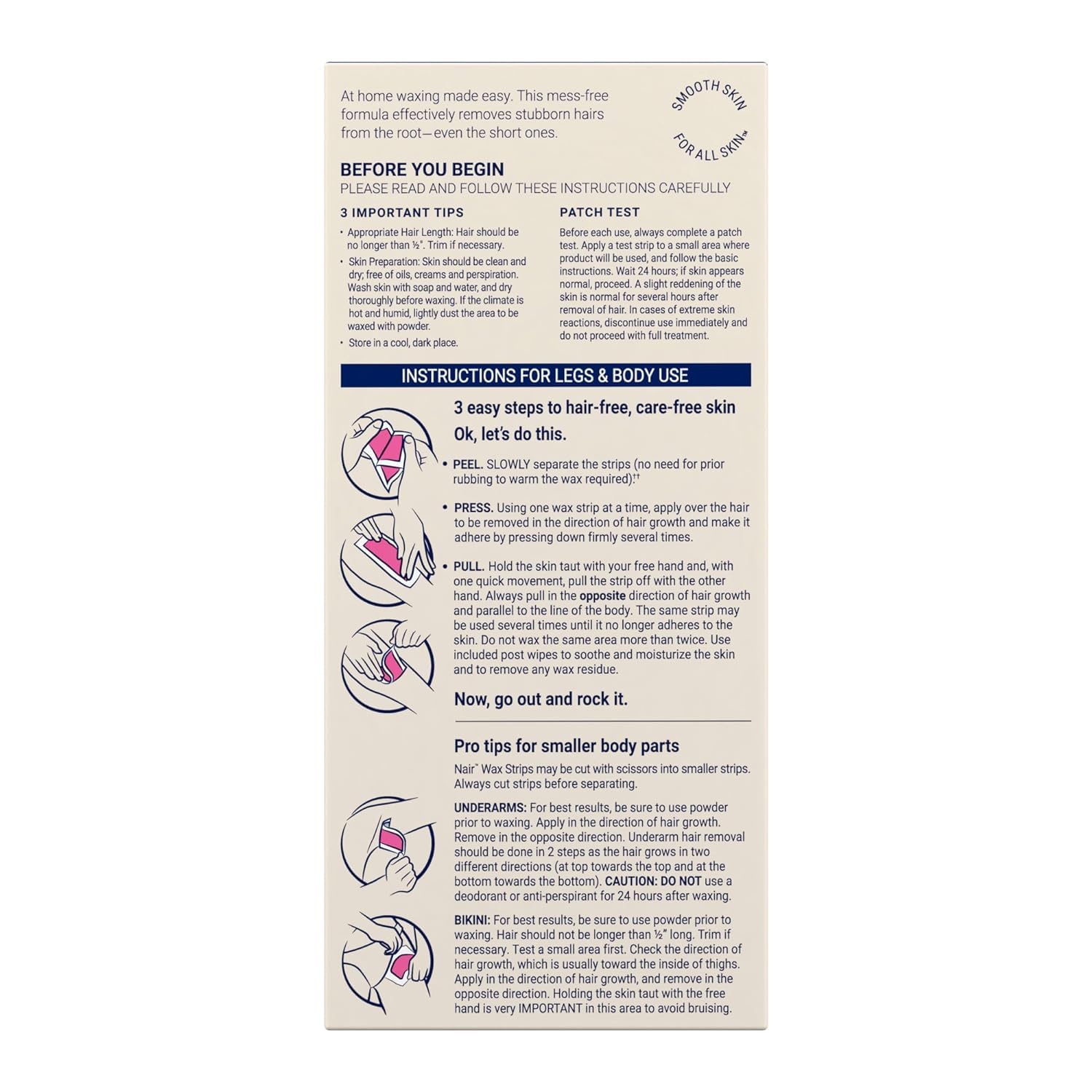 Nair tiras de cera listas para piernas y cuerpo, sin calentamiento.