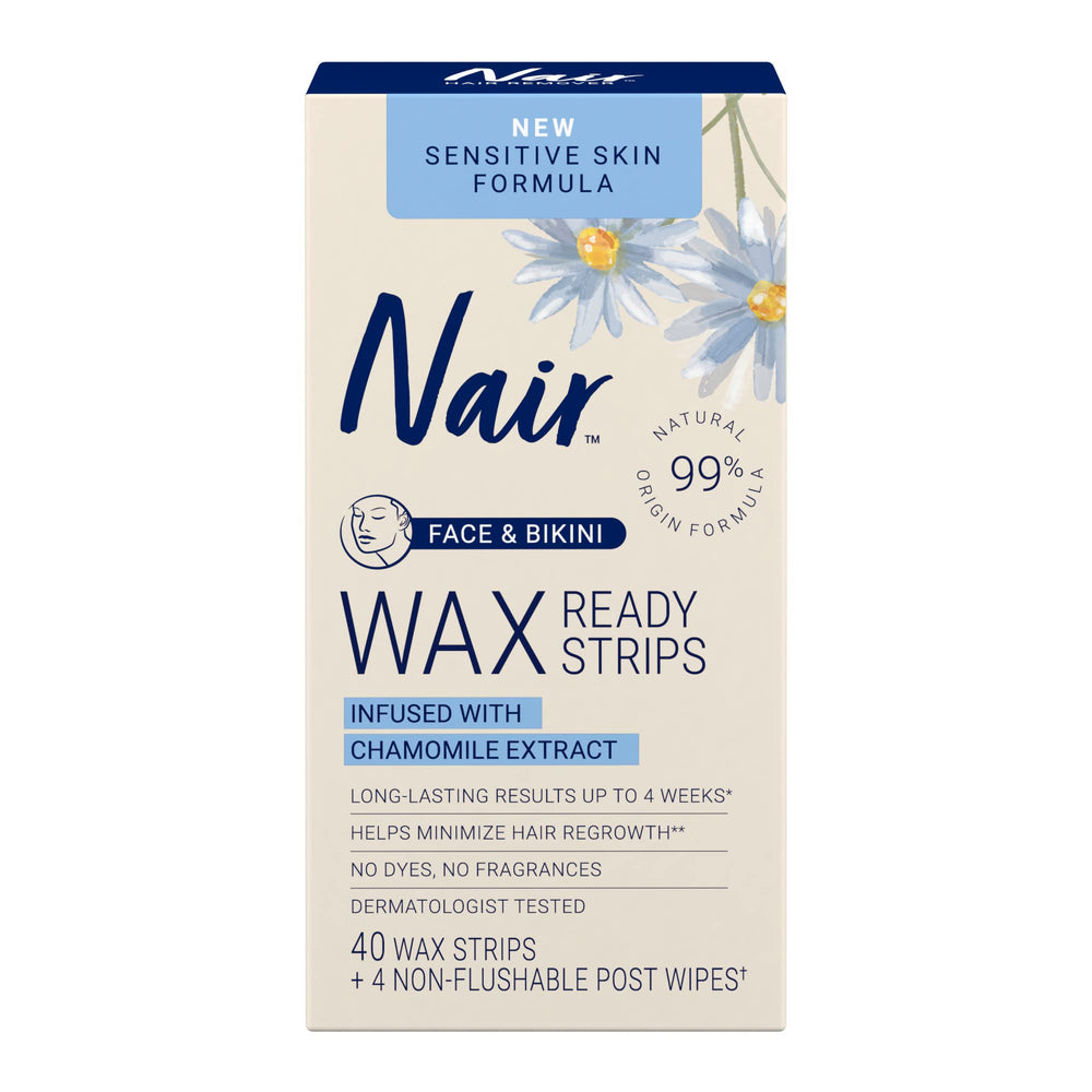 Nair tiras de cera sensible para rostro y bikini con aplicación rápida y sin calor.