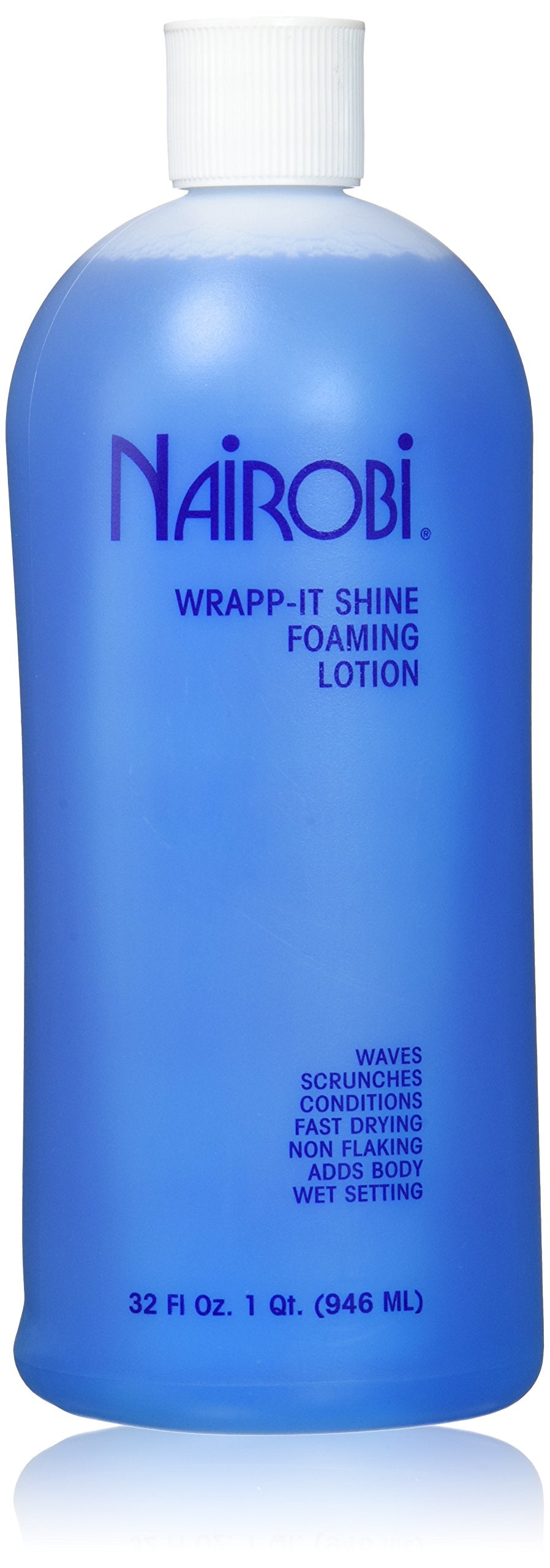 Nairobi Wrapp-It Shine Foaming Lotion en botella, vertido suave para peinar con brillo.