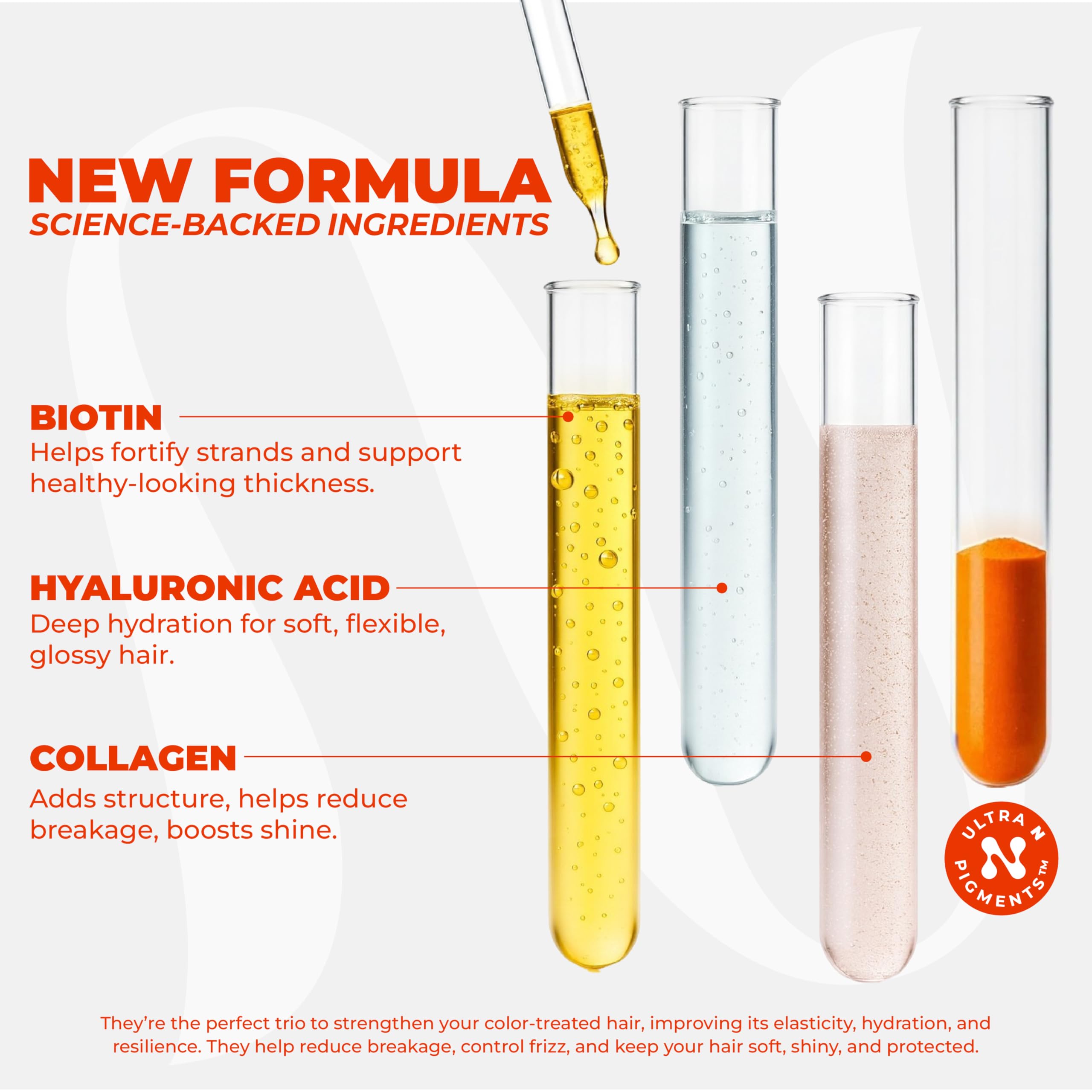Biotina y colágeno hidrolizado para mayor elasticidad del cabello.