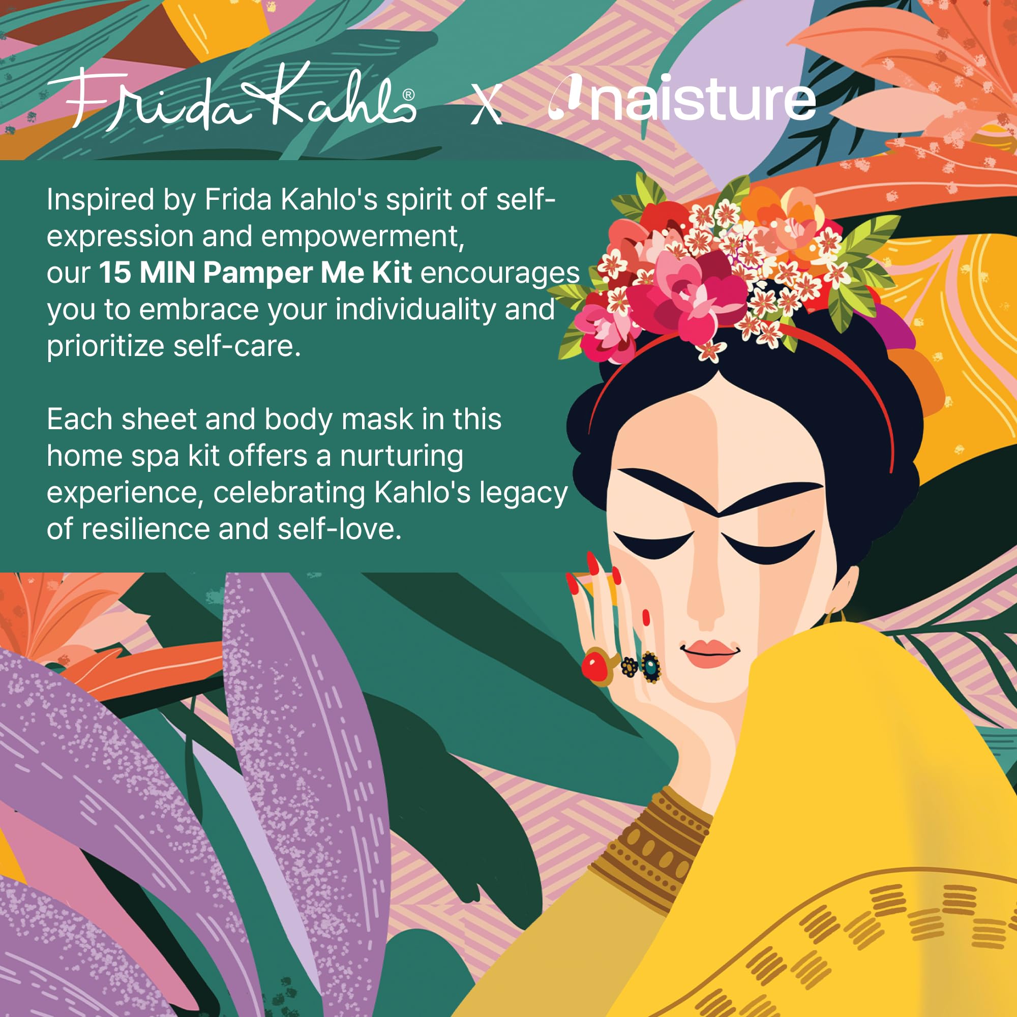 Naisture Frida Kahlo Kit: mascarilla cabello, aplicación suave para brillo saludable.