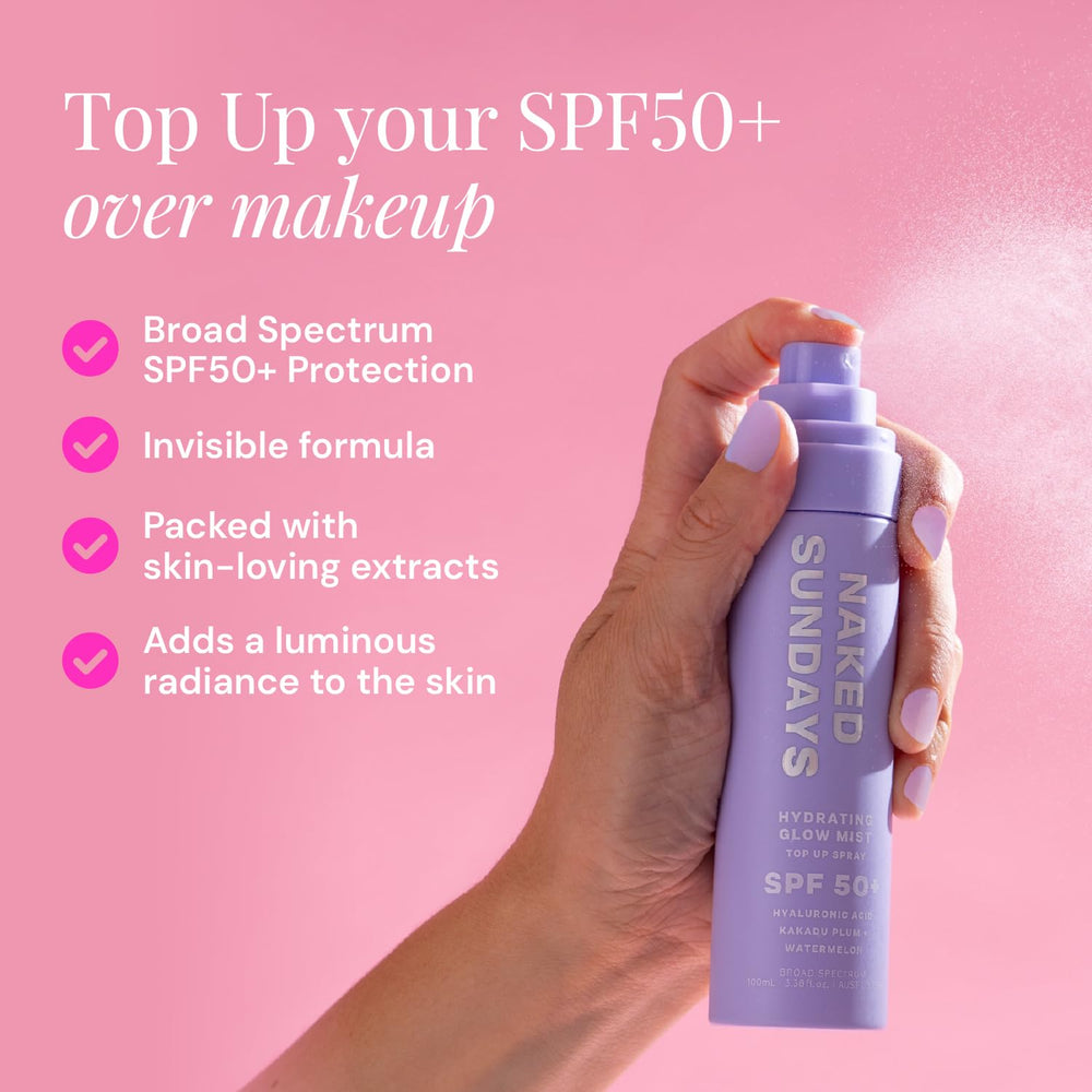 Naked Sundays SPF 50: rociado de maquillaje que fija el aspecto sin moverlo.
