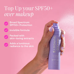 Naked Sundays SPF 50: rociado de maquillaje que fija el aspecto sin moverlo.