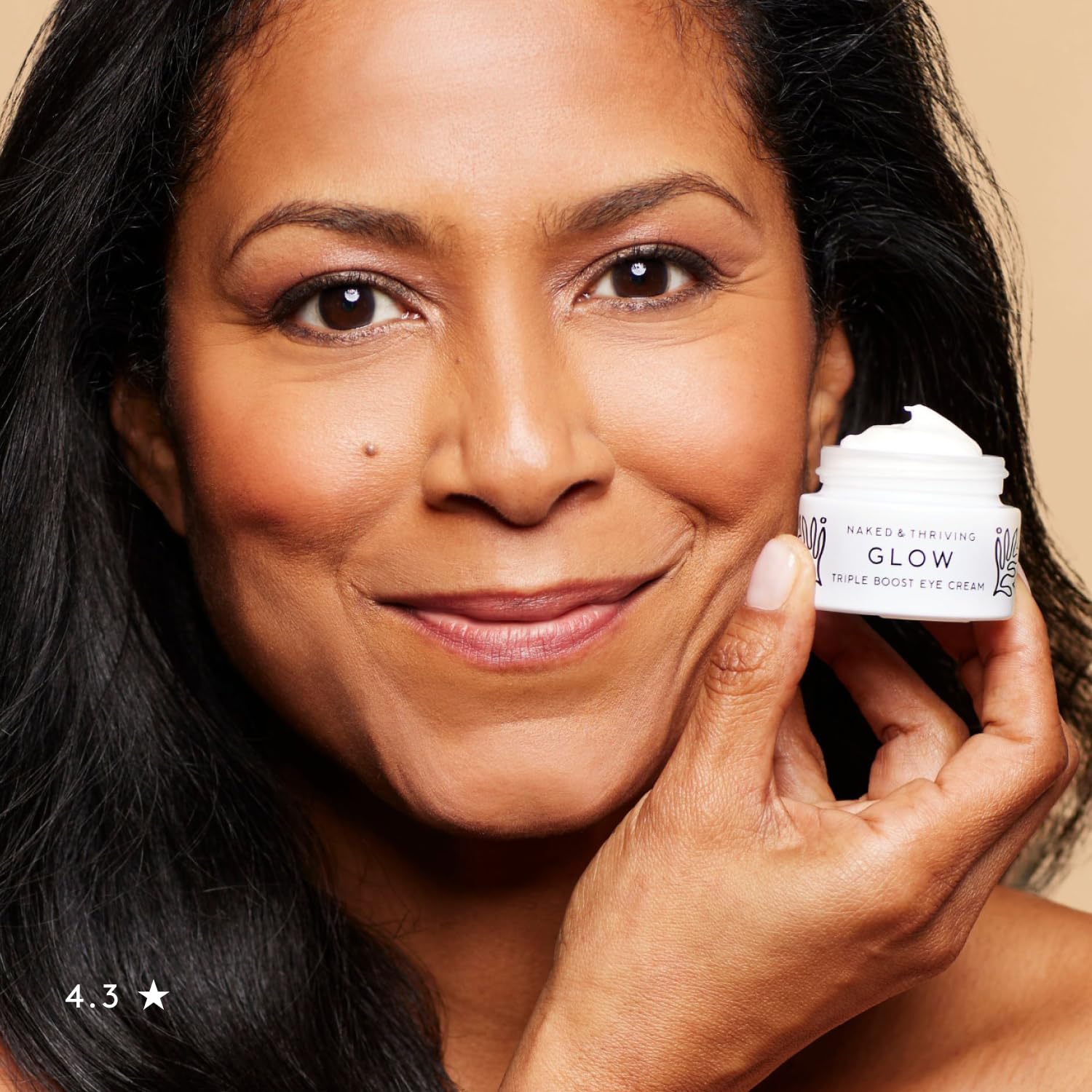 Naked & Thriving crema de ojos, aplicación suave para ojos cansados.