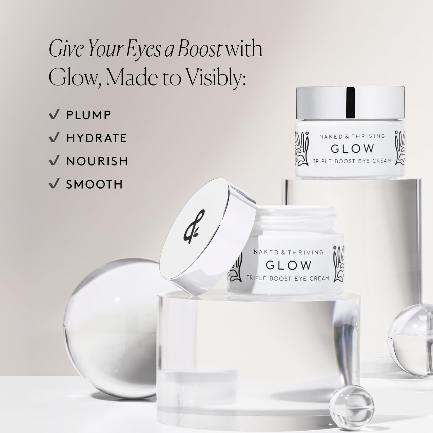 Naked & Thriving crema para ojos, nutre y suaviza la piel delicada.