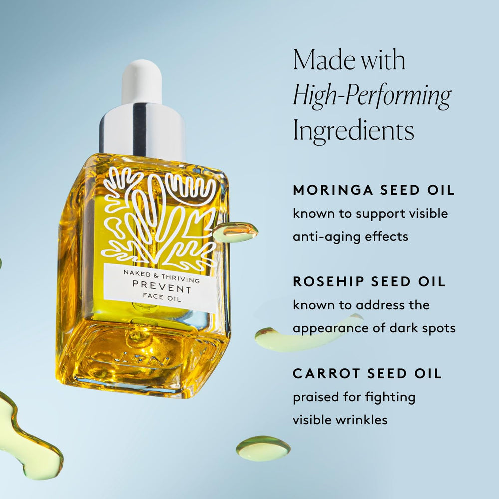 Naked & Thriving Prevent: ingredientes clave zanahoria, rosa mosqueta y moringa.