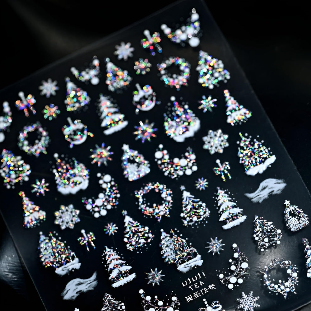 Namrec estampas uñas Navidad copo de nieve 5D para glamour invernal