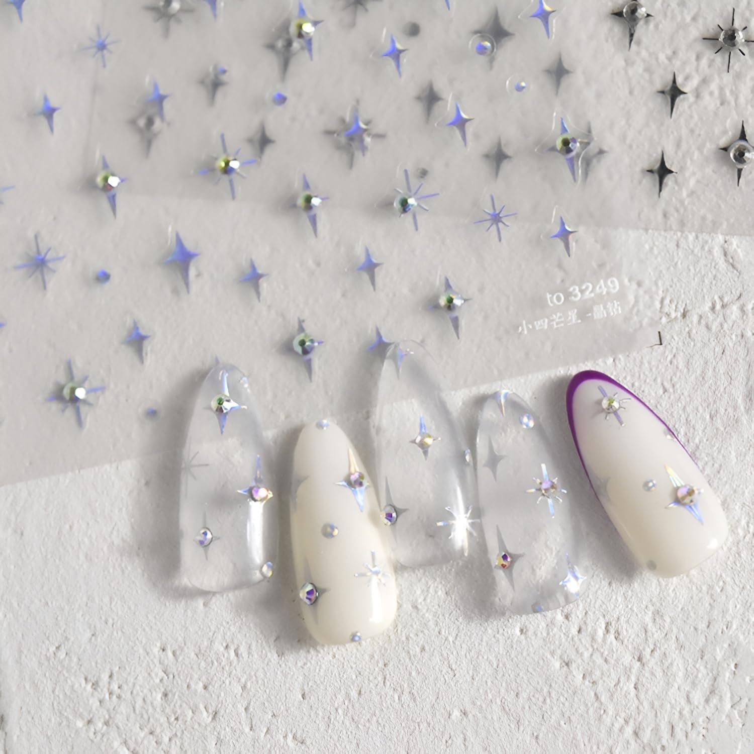 Namrec pegatinas estrella 5D uñas, aurora plata, acabado brillante para manicura.
