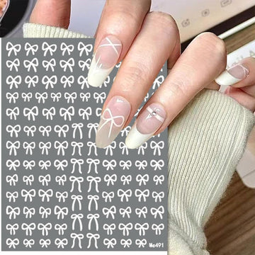 Namrec pegatinas lazo uñas 3D plateadas para brillo sutil