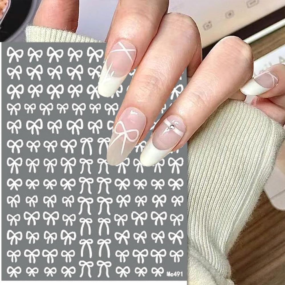 Namrec pegatinas lazo uñas 3D plateadas para brillo sutil