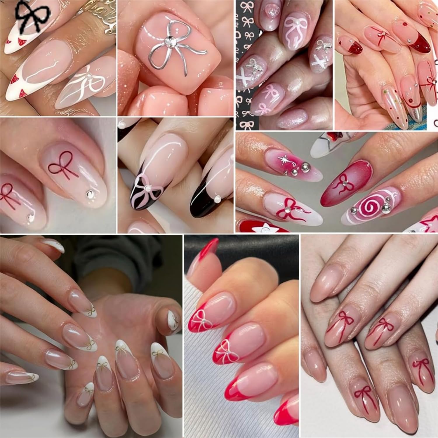Namrec pegatinas lazo uñas 3D rosas para look femenino